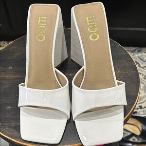 EGO White Croc-Embossed Heels